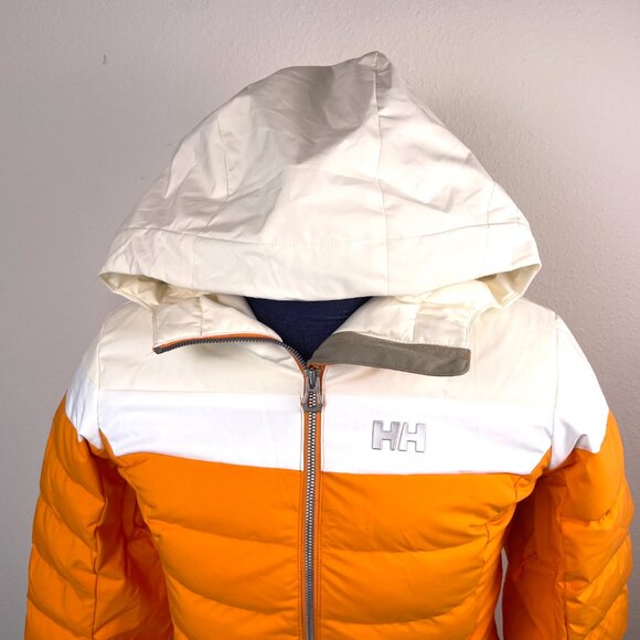 Helly Hansen Orange/White Insulated Ski Jacket RECCO Life Pocket Snow Skirt -M - Picture 2 of 16